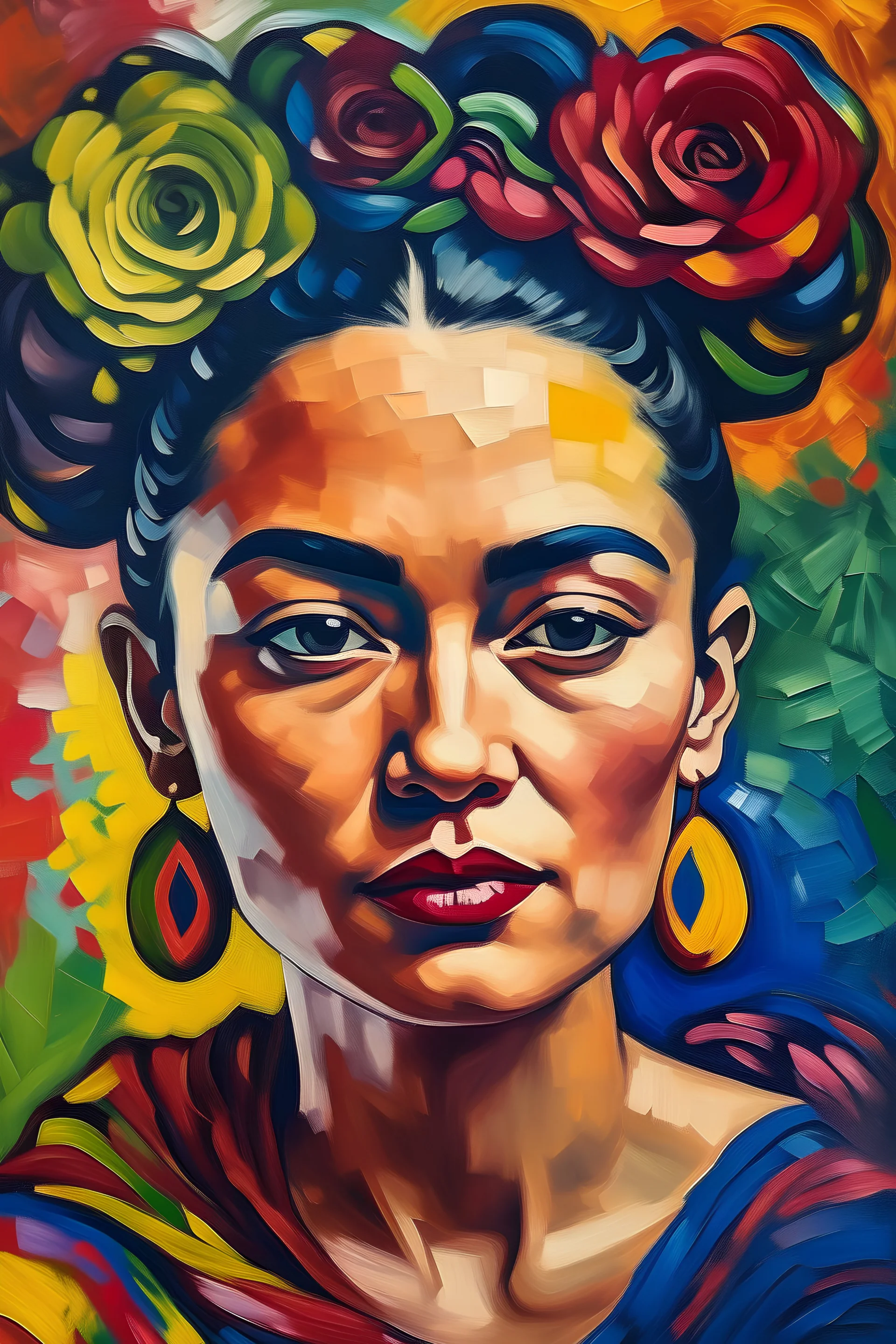 Create a painting that represents strength and endurance in the face of challenges and difficulties, encouraging resistance and self-confidence, inspired by Frida Kahlo