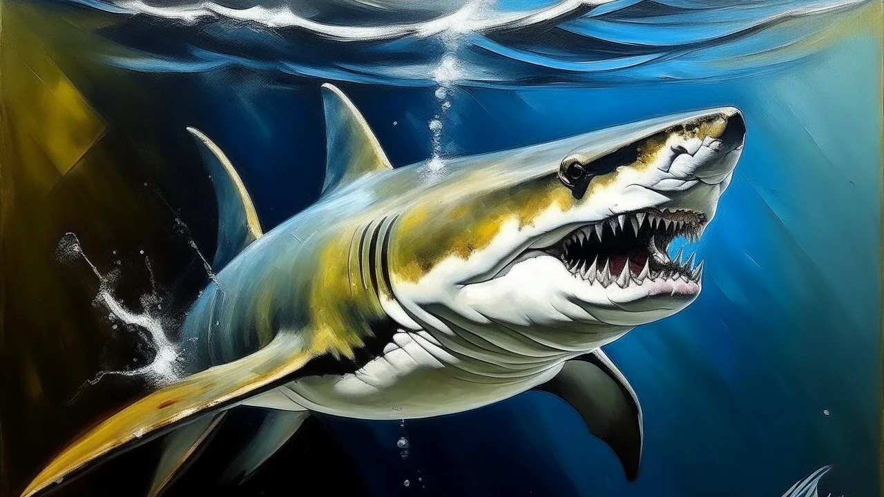 shark oil painting