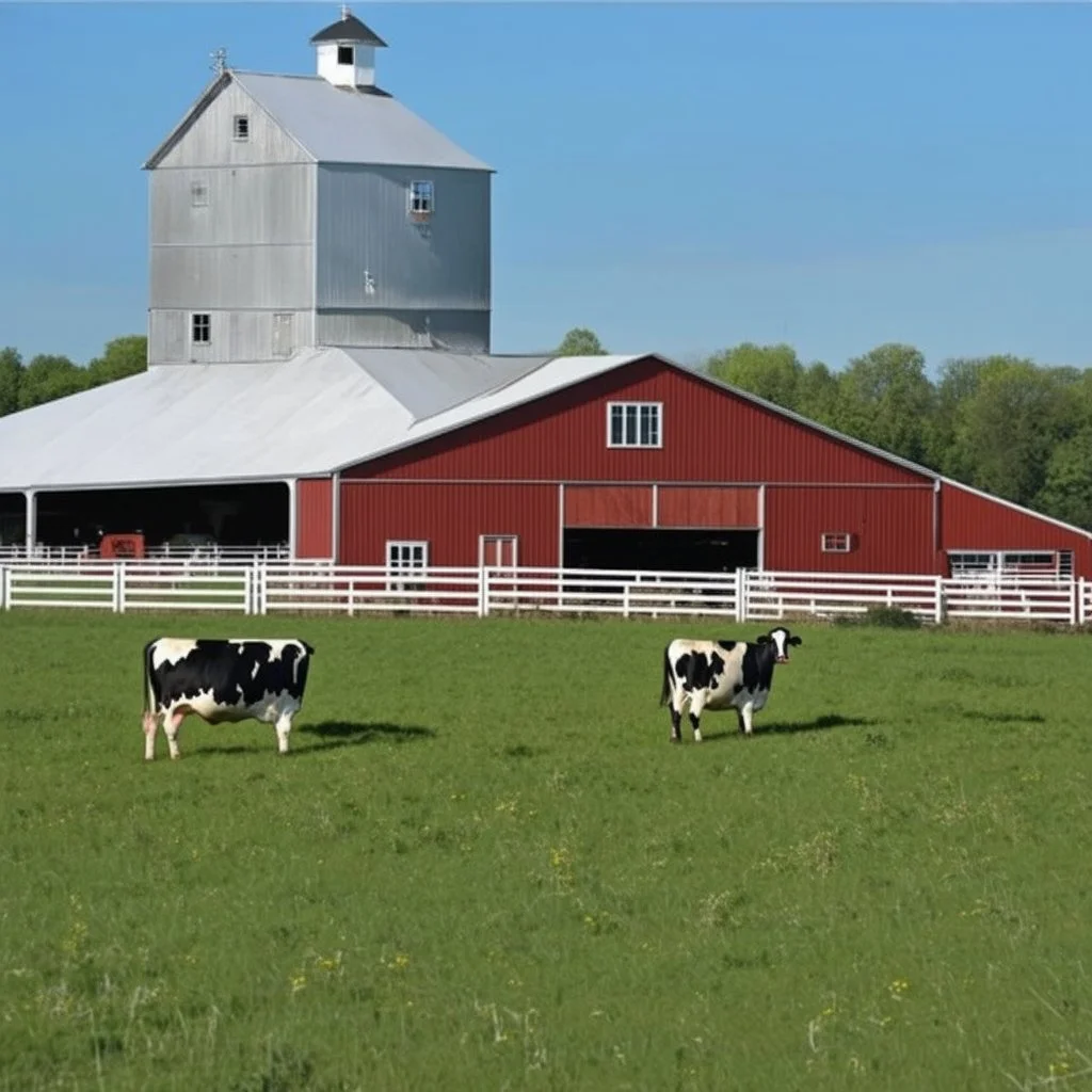 low angle scenic photo of a modern Dairy farm