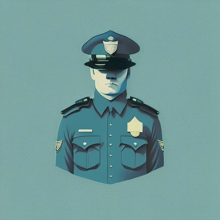 A minimalist design of a policeman in uniform with a badge on his chest.