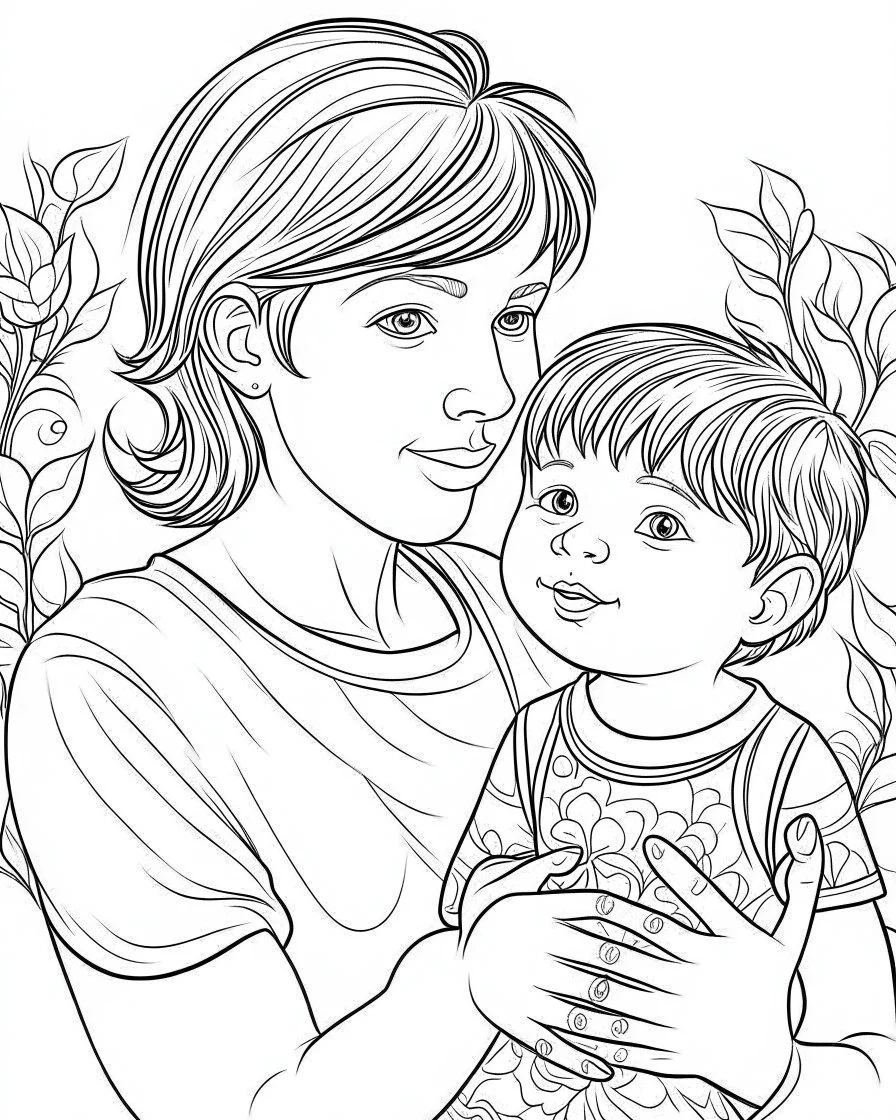 mothers Day coloring with mother with boy