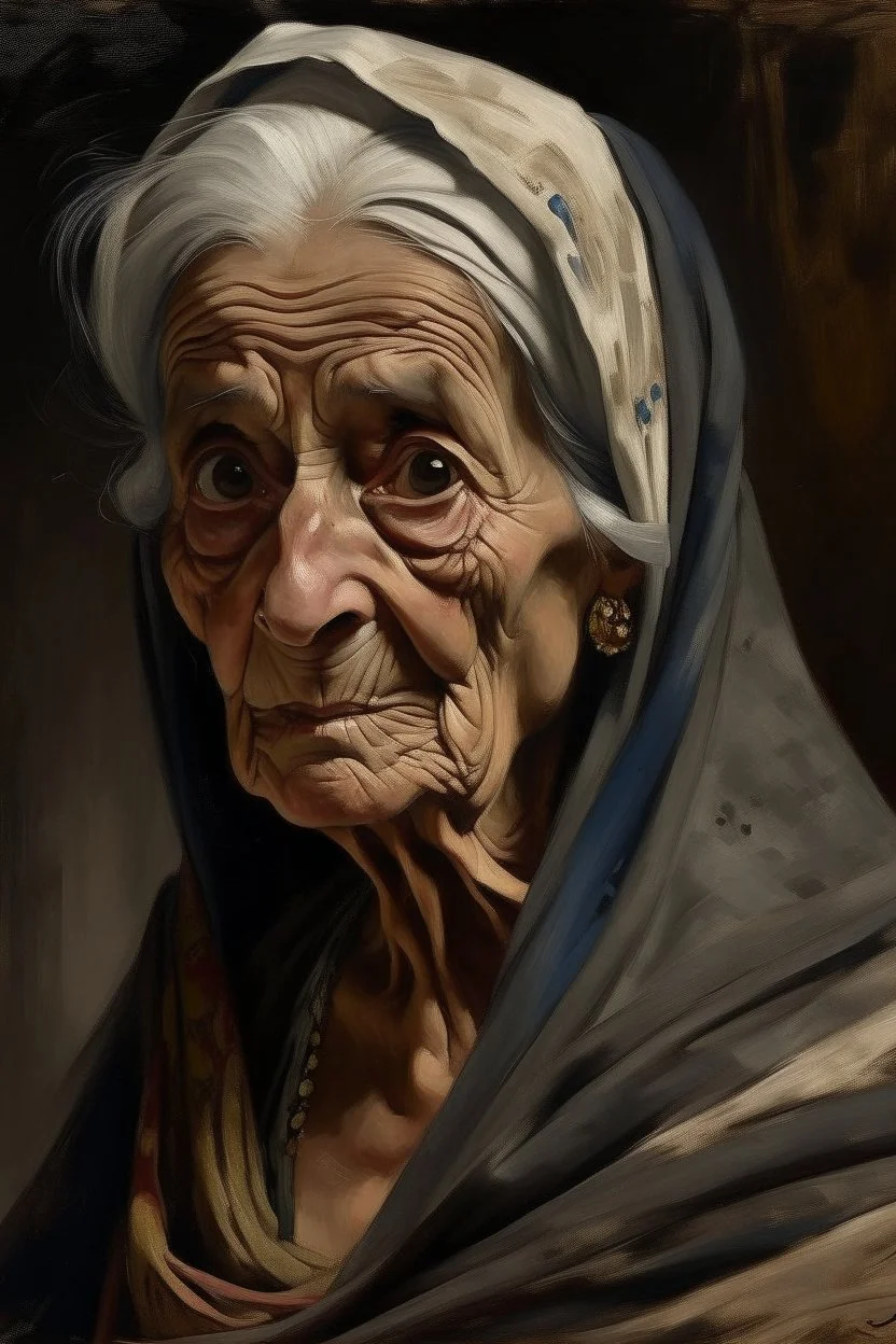Busch painting style nightmare, an old Egyptian woman