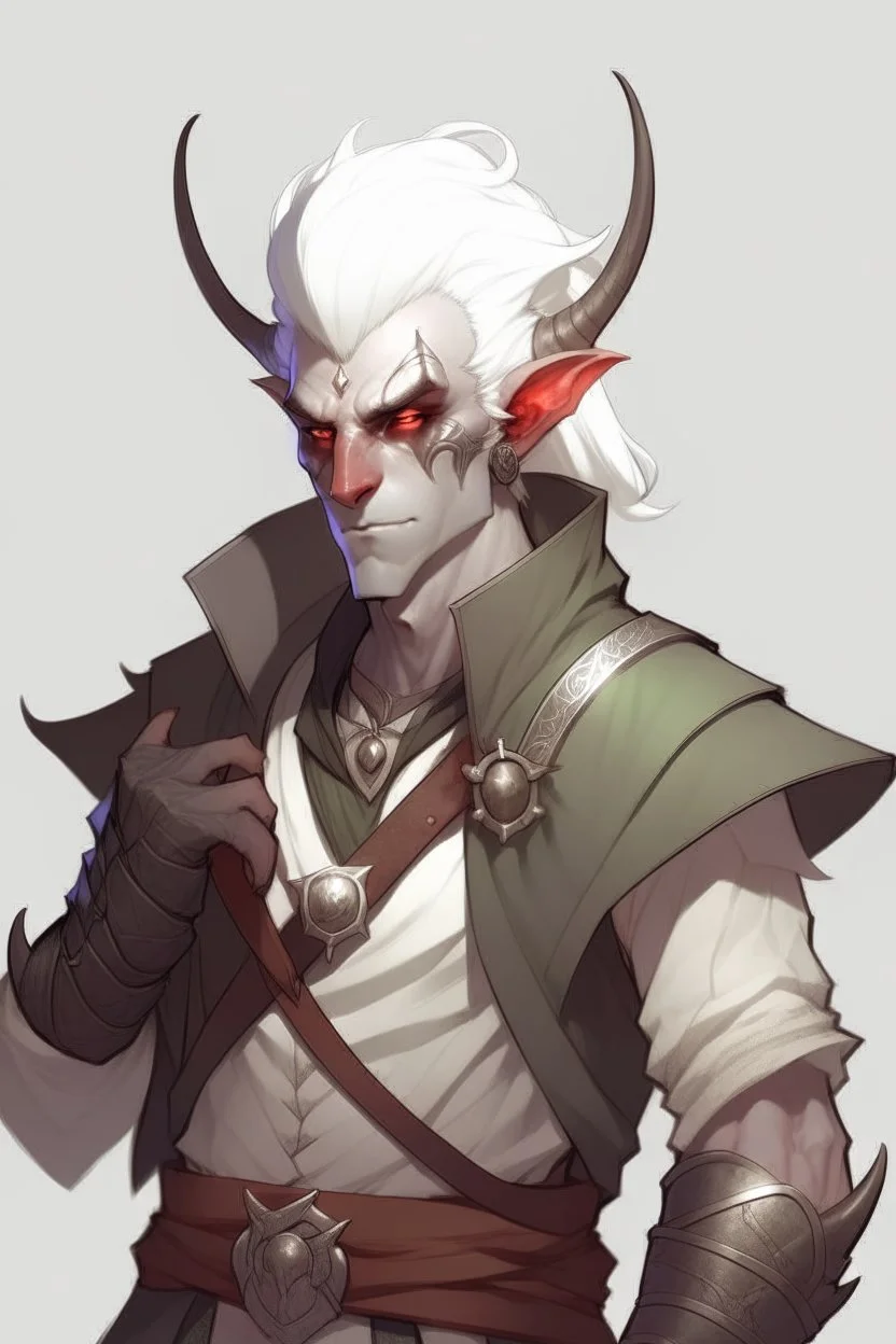 lowborn rogue male demon tiefling white hair dnd