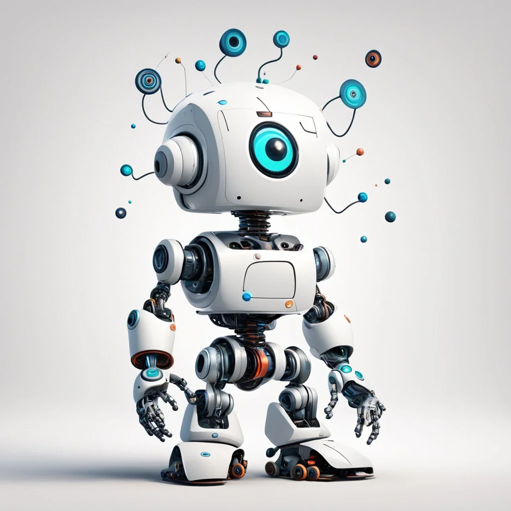 deep learning happy robot white background