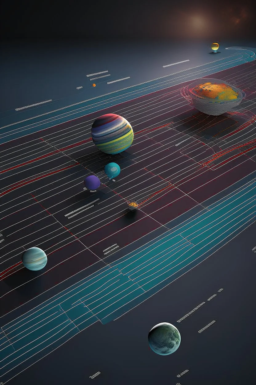a 3D picture with distances between objects of the planets