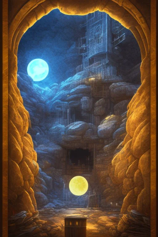 abstract, Moon in a dwarven mine underground