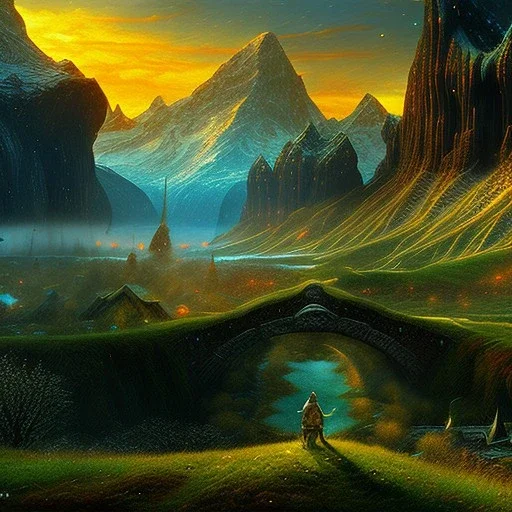 Epic Drawing of mordor scenery with a Troll of The Hobbit estilo Van Gogh 4k