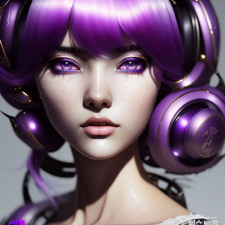 Detailed cute anime girl, purple hair buns, purple bangs, black latex bodysuit, intricate details, full body portrait, keep head in frame, slight smile, black Japanese motif, concept art, highly detailed, digital painting, concept art, sharp focus, illustration, art by Yoji Shinkawa, WLOP and greg rutkowski and alphonse mucha and artgerm and yanjun Chen and Junji ito and Makoto Shinkai, HDR, octane render