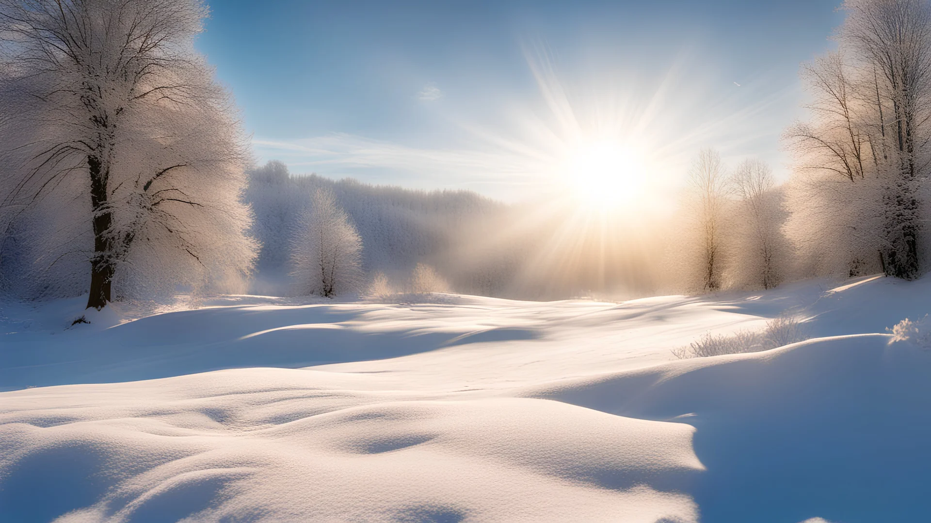 Sunshine and snowy landscape