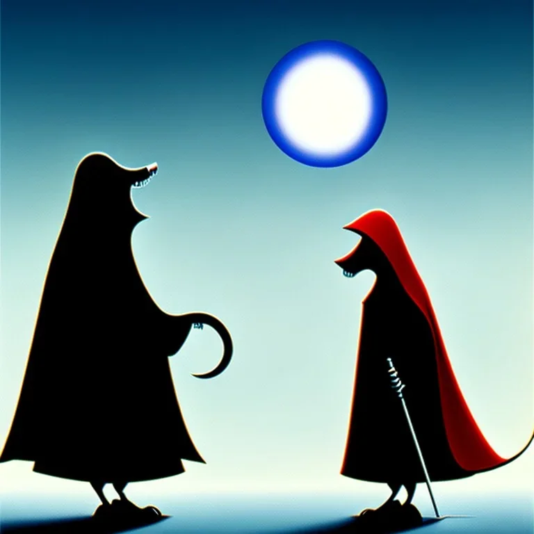 The mouse and the grim reaper discussing the future of the universe on bubble world, art by Pixar and Magritte