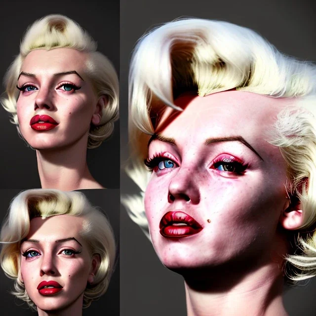 Realistic image portrait, blonde woman, sweet Marylin Monroe face, punk style, long hair, glow eyes, highly detailed, unreal engine 5, ray tracing, RTX, lumen lighting, ultra detail, volumetric lighting, 3d, finely drawn, high definition, high resolution.