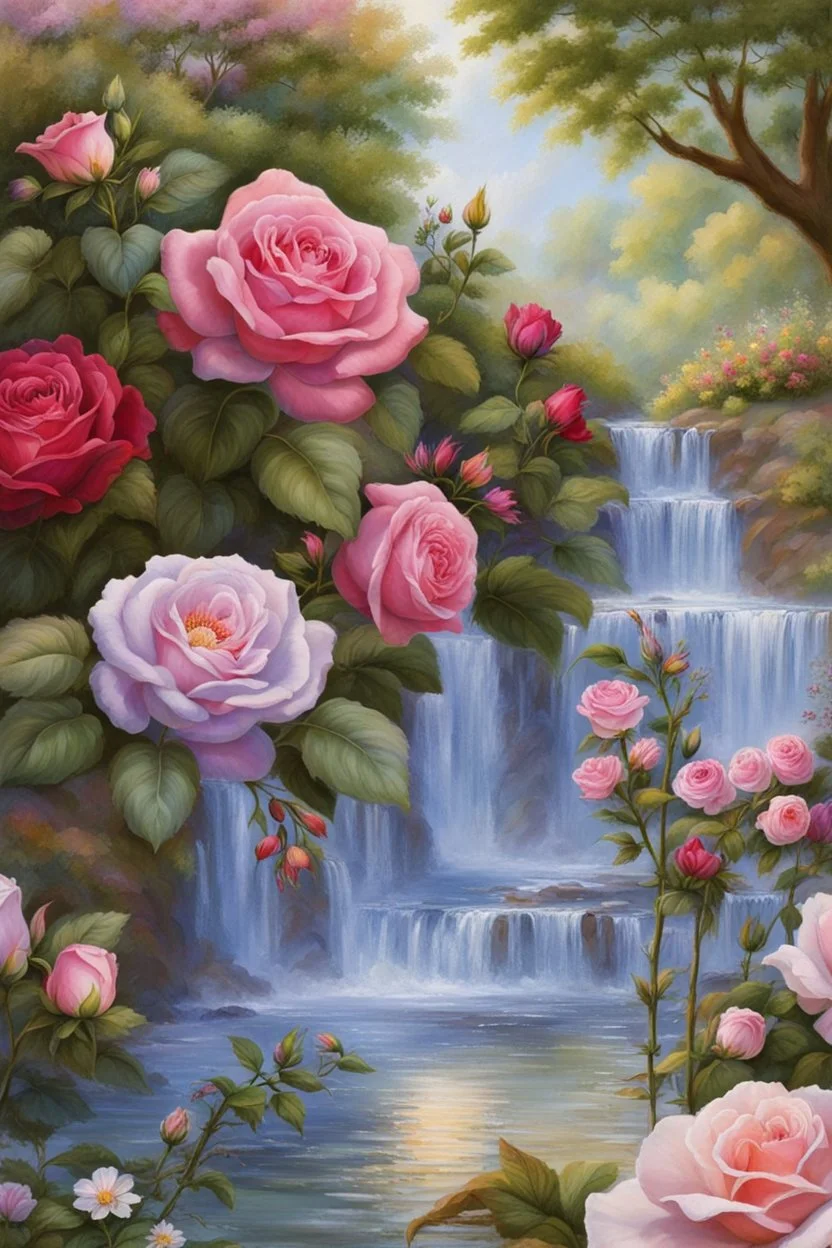Trés belles roses, rainbows, beautiful colors gardens , flowers, cascades