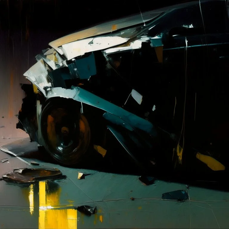 Minimal abstract oil paintings close up car parts and concrete fragments illuminated at night style of Justin Mortimer