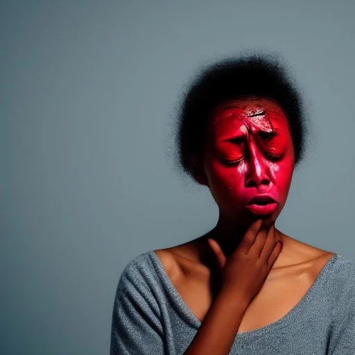 a brain exploding. kintsugi. Chaos. Portrait of a young black woman crying.a mind fracturing.confusion. Tears the colour of oil. Depression seeping out of her eyes nose and mouth like a oil spill