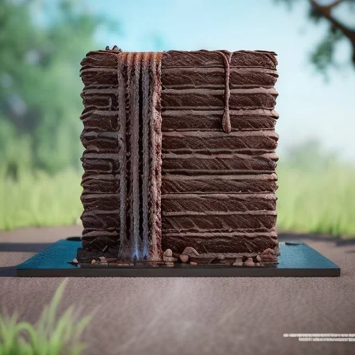 House cake chocolate waterfall made of chocolate is flowing, unreal engine