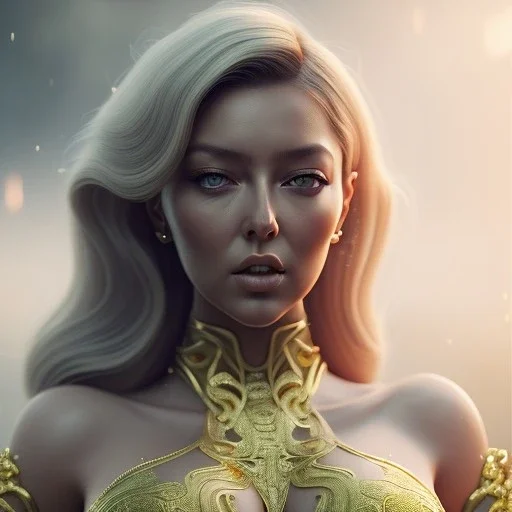 intricate stunning highly detailed girl hadise by artgerm and edouard bisson, pale eyes, long blonde hair, portrait, soft studio lighting, ultra realistic gold filigree detailed bodice, photorealistic, octane render, unreal engine,macro lens,shollow depth of field,"32mm", "kodak", "medium format photography" hyper detailed, volumetric lighting, hdr, octane render, 4k, 8K