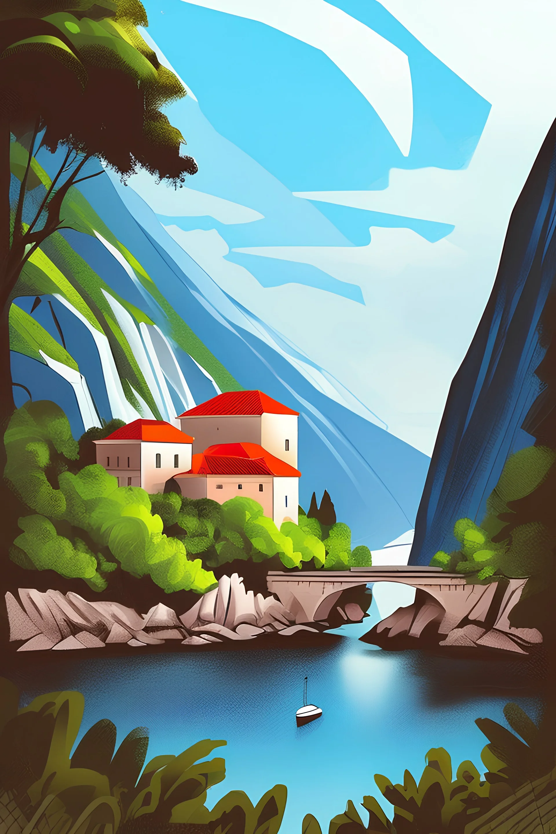 Draw a picture where the sights of Montenegro and its nature are presented. The picture should look like a comic book.