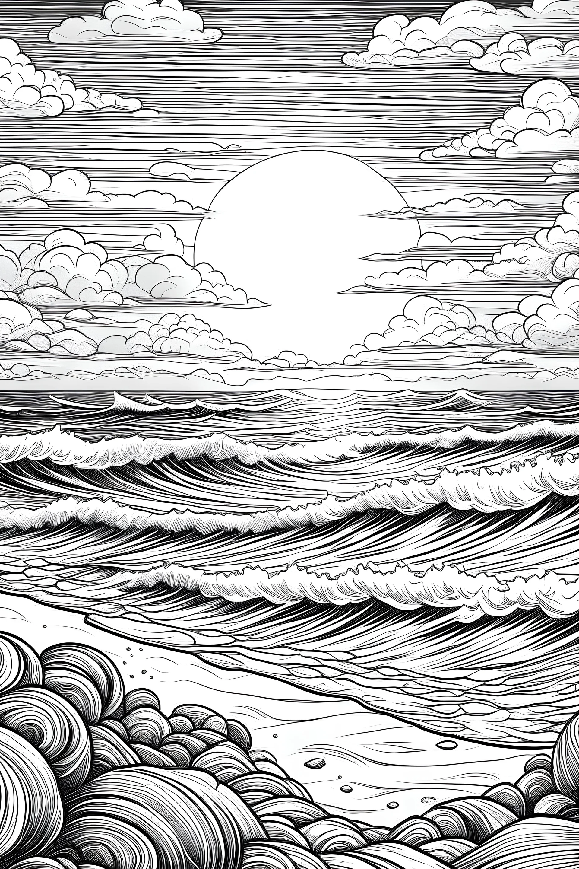 SEA SHORE monochrome line art