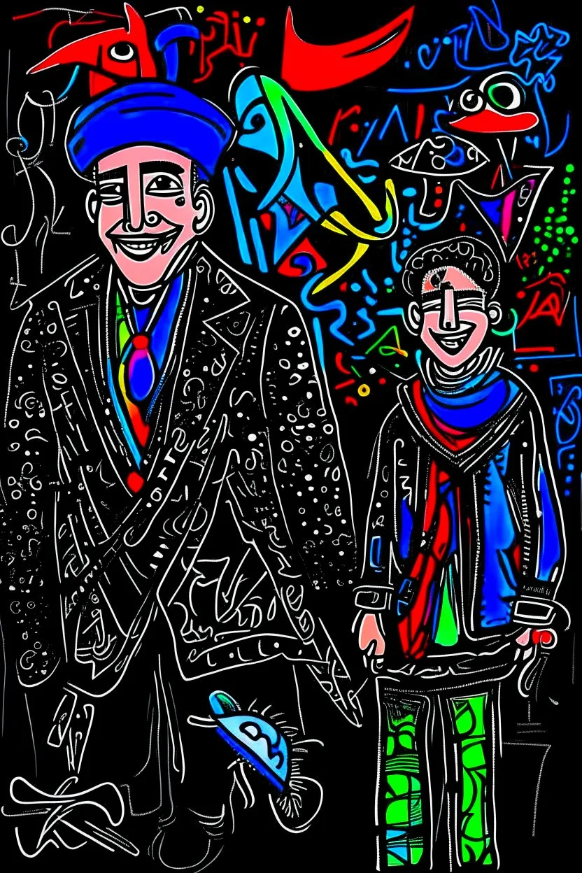 expressionism, Pixar style, in abstract art Basquiat, Picasso, Miro, Kandinsky, Klee, Birell, Fairey, Ardon, Buffet and Picasso style, HD --s 750 --v 5.1 --style raw, water color, black background