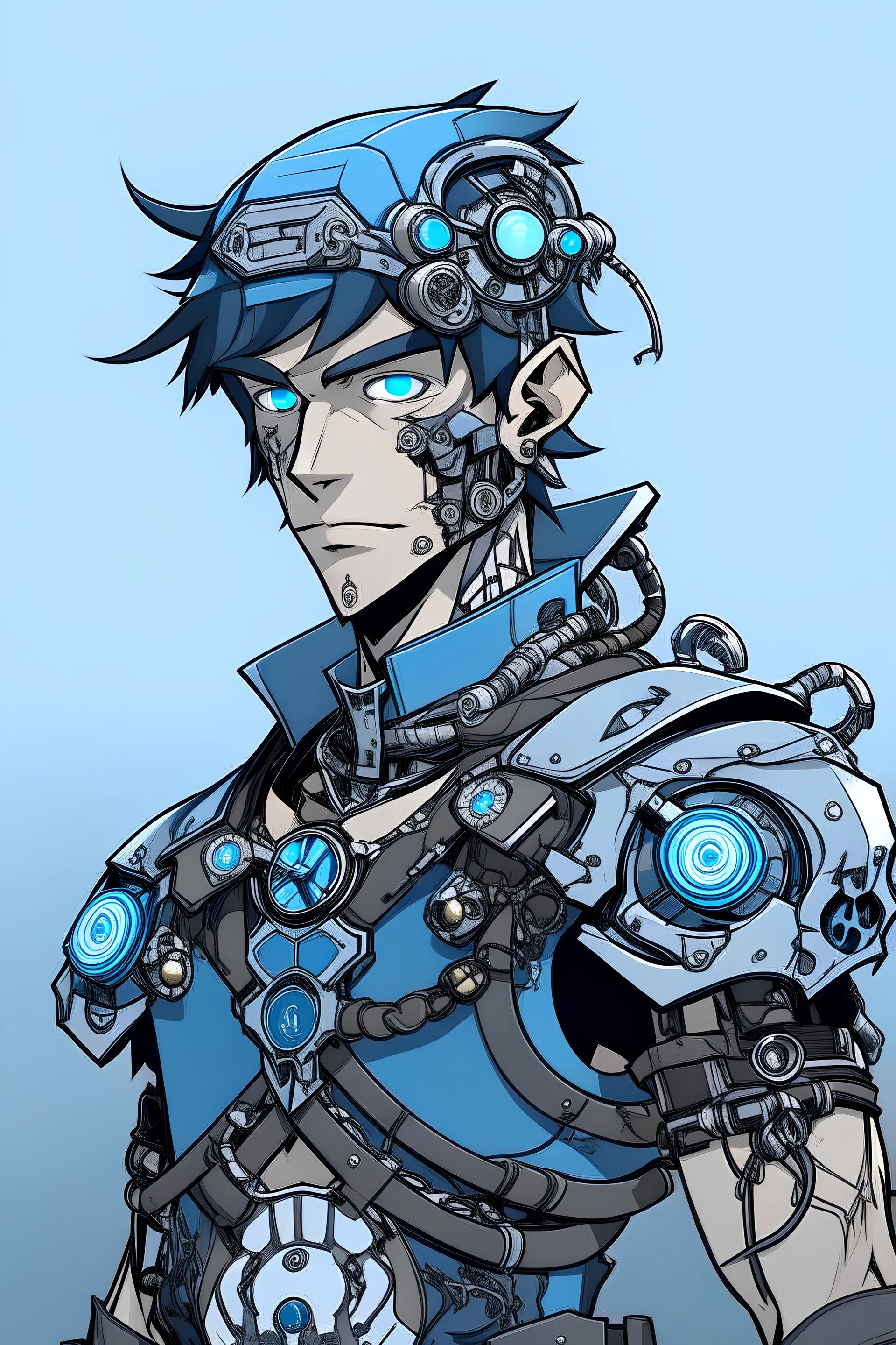 Male Cyborg with a pirate style anime style