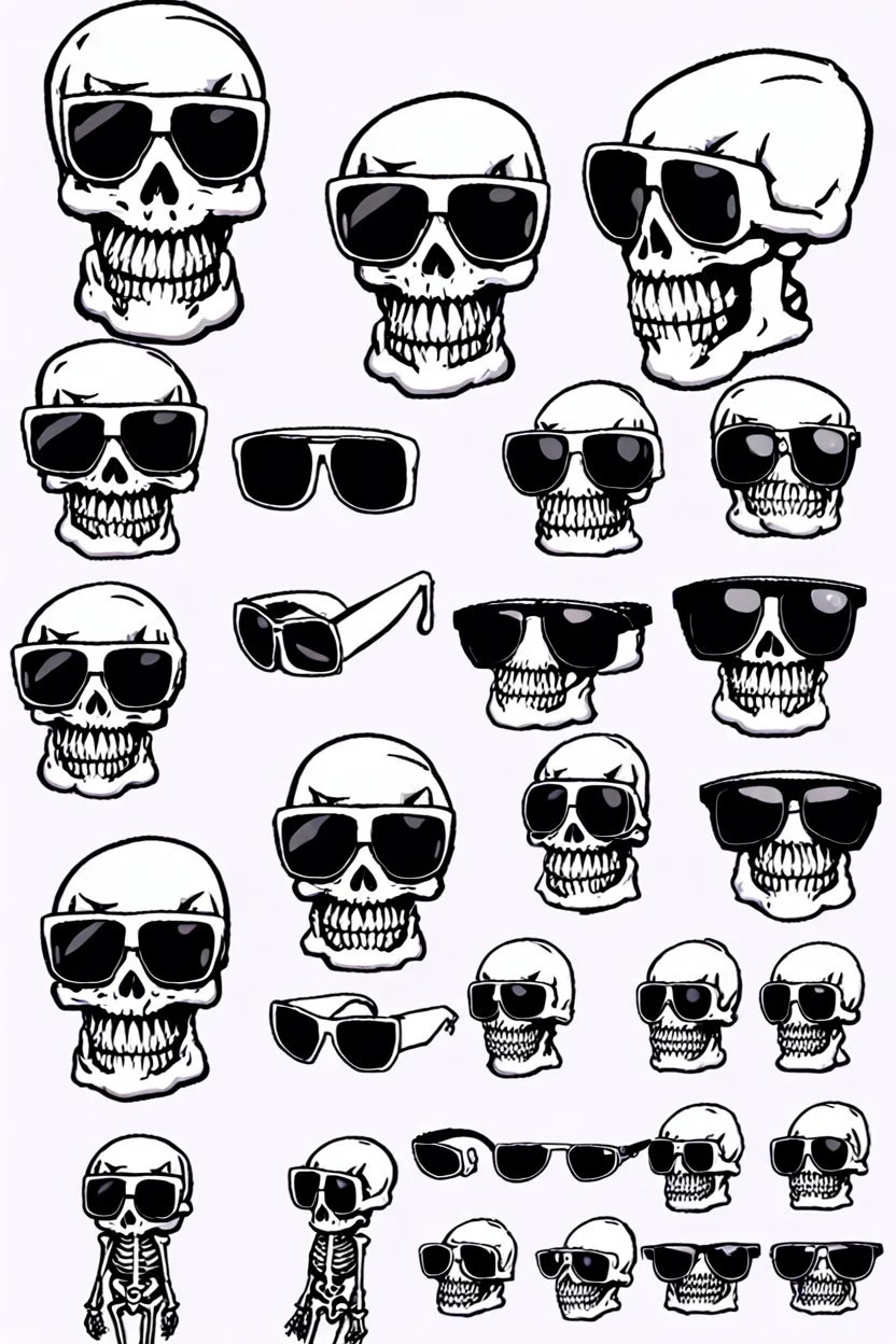 skeleton whit cool sunglasses, GG emotes, sprite sheet