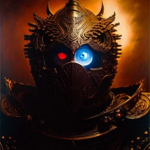 portrait 'Boscogn-Berserk',ancient metal armor,glowing eyes ,painting by gaston bussiere, greg rutkowski, yoji shinkawa, yoshitaka amano, tsutomu nihei, donato giancola, tim hildebrandt, oil on canvas, cinematic composition, extreme detail,fit full head inside picture,16k