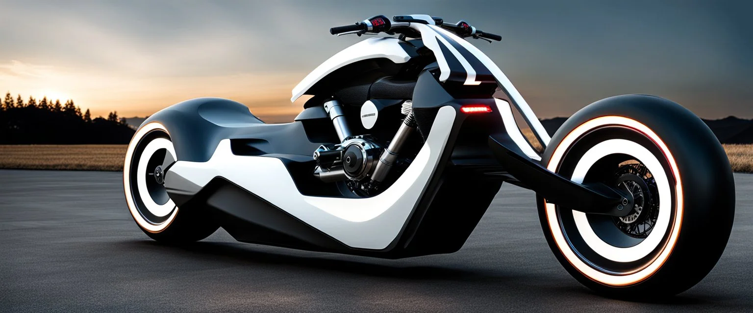 futuristic monster bike 3/4 back view