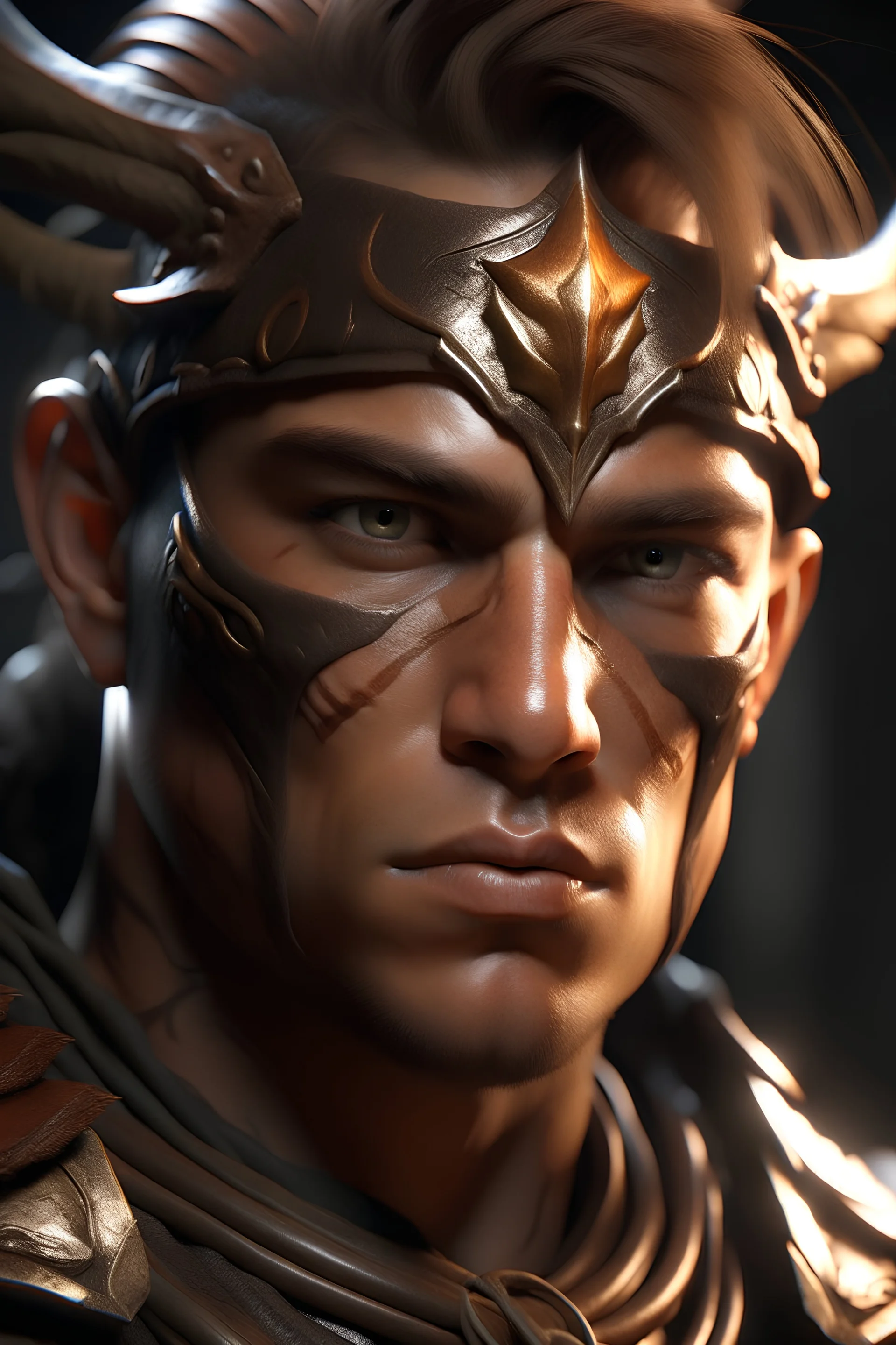 dnd character art of a human warrior.eagle eyes, sharp facial features, high resolution cgi, 4k, unreal engine 6, high detail, cinematic.