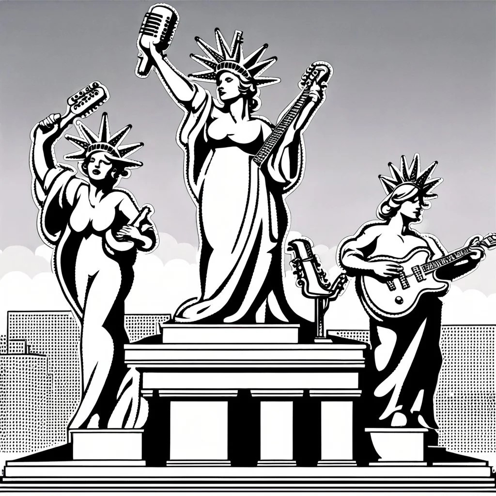 The Statues of Liberty performing as a rock band