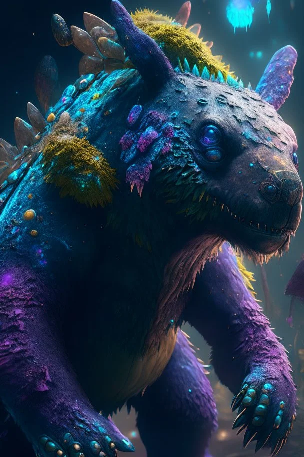 Bear dinosaur bunny alien,FHD, detailed matte painting, deep color, fantastical, intricate detail, splash screen, complementary colors, fantasy concept art, 32k resolution trending on Artstation Unreal Engine 5