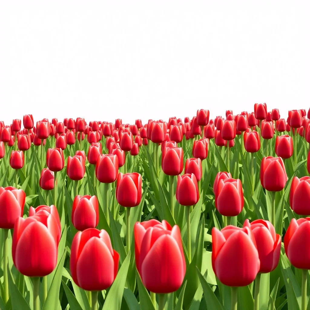 8k 3d realistic seamless field of red coloured tulips long