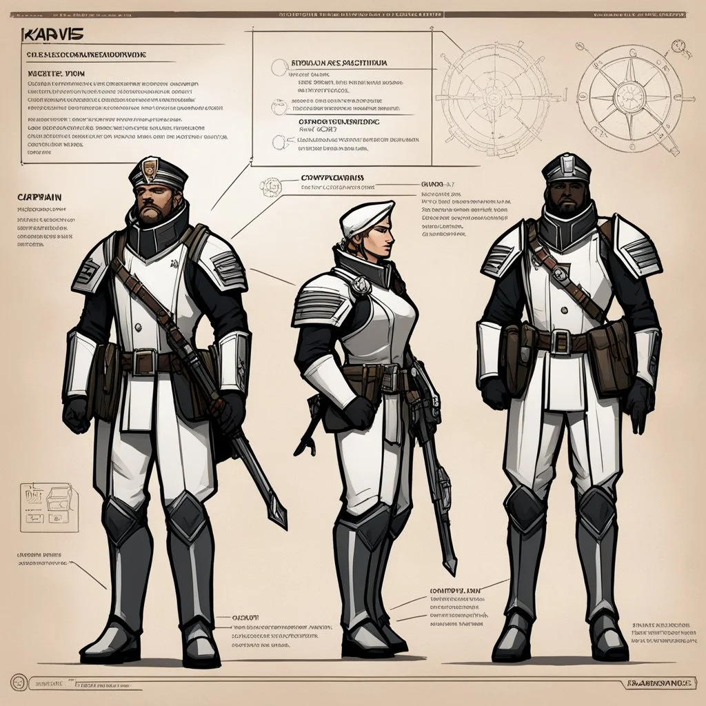 concept sheet for a squad of explorers: These four head divisions (Kadivs) + lieutenant are essentially the second in commands, serving just beneath the Captain. They monitor and check up on the crews (men and women), execute Captain's orders, and propose initiatives to higher ranks. And if Captain is not present, Kadivs report themselves to Lieutenant who serves as Caravan's firstmate. However, the exceptions usually occur in particularly elite caravan like 97 where Kadivs are known to be very