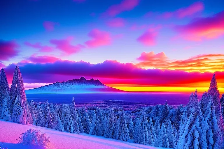 "Honolulu Hawaii" covered in winter snow and ice at sunset, muted alcohol inks, winter wonderland