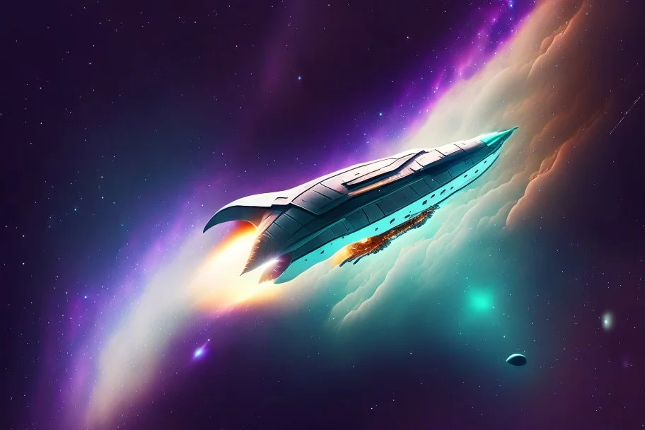 small spaceship cruising through the gAlaxy