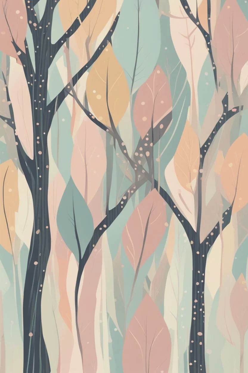 Stylized tree with a pinstripe trunk and pastel spotted leaves