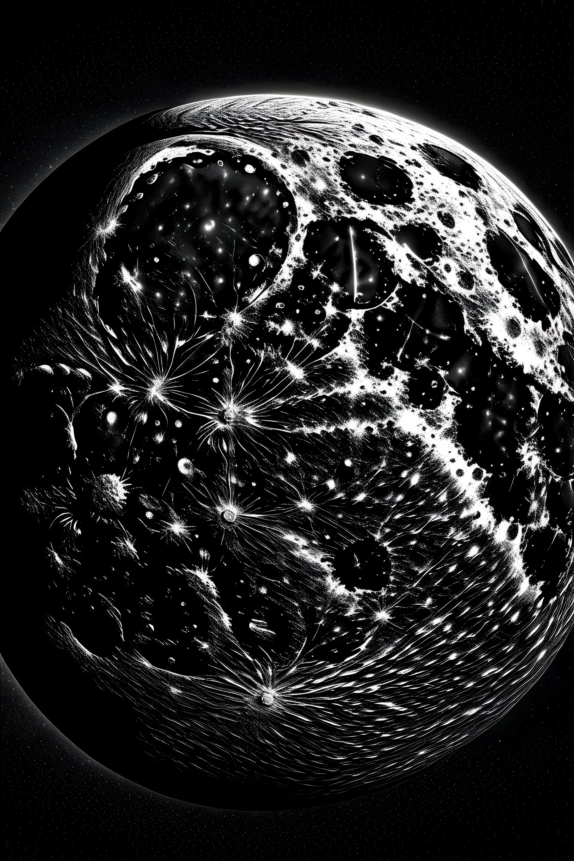 Create a captivating digital artwork that showcases the majestic beauty of the moon. Focus on capturing the intricate details of the lunar surface, highlighting the craters and lunar mare. Incorporate subtle shading to depict the moon's three-dimensional form, and add a touch of mystery by partially cropping the moon's edges, leaving viewers intrigued and drawn into the scene. Use your artistic flair to evoke a sense of wonder and fascination with Earth's celestial companion