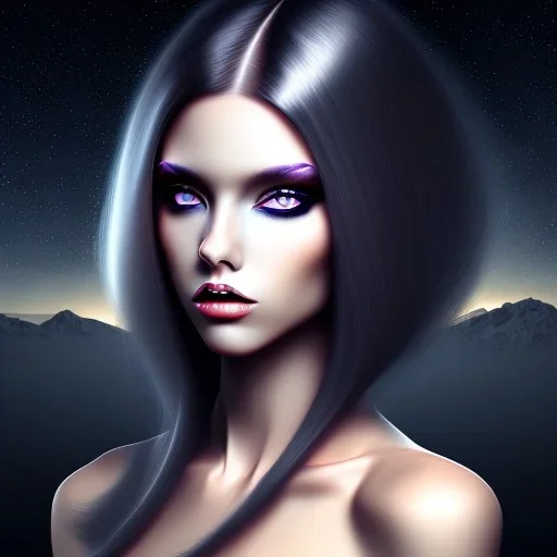 black long hair with black eyes lady top under the Stars