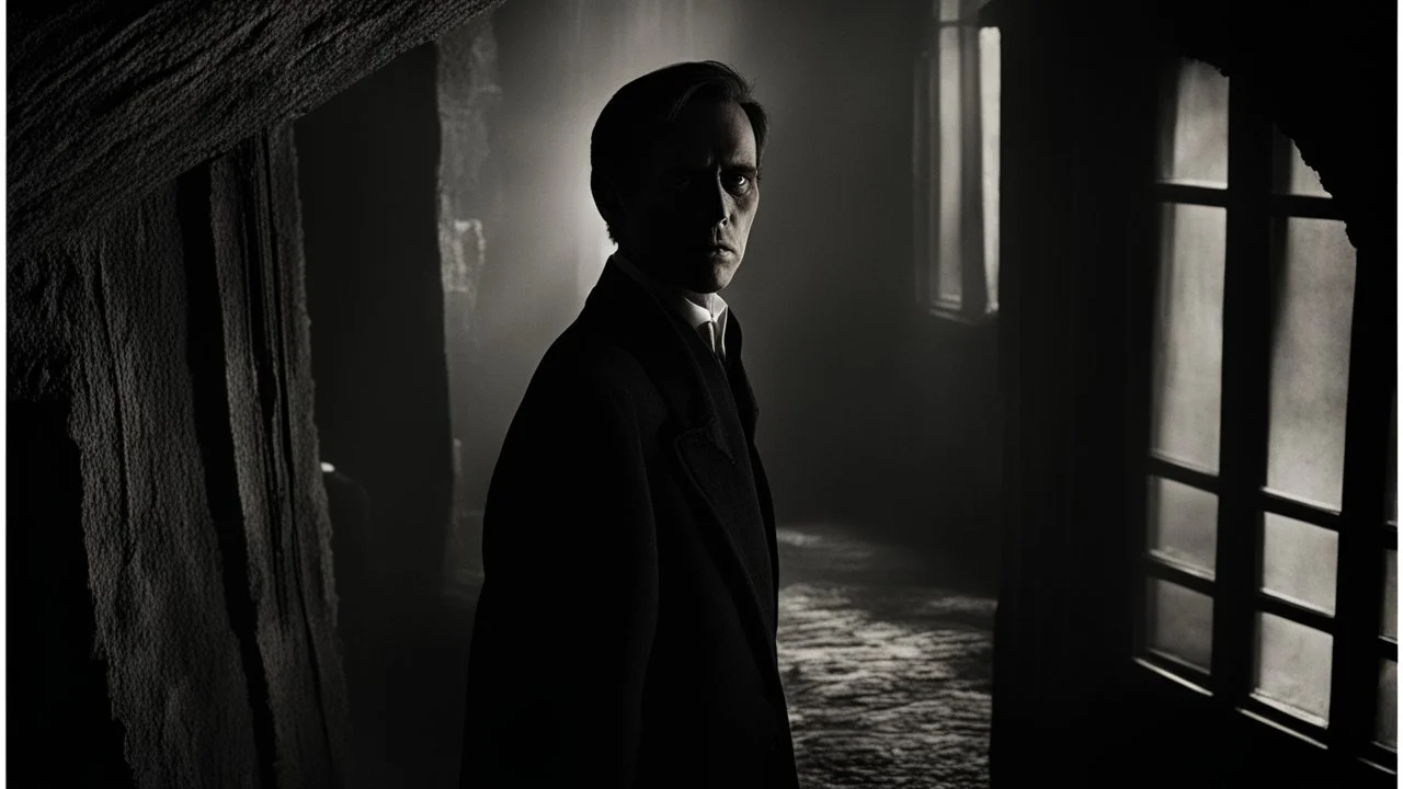 صورة الملف الشخصي هذه تمتلك تفاصيل تثير القشعريرة والخوف في نفوس من ينظرون إليها. تظهر في الصورة مشهدًا غامضًا ومرعبًا، حيث يمكن رؤية ظلال مظلمة تغطي معظم الإطار. الإضاءة مكثفة وغير متوقعة، تسلط الضوء على تفاصيل محددة في الصورة مما يعزز من الغموض. في الزاوية العلوية اليسرى للصورة، هناك ظل لشخص غير معروف يظهر بوضوح جزءًا من وجهه، وهو مكتوم في الظلام ويبدو وكأنه ينتظر شيئًا مخيفًا. تتدلى خيوط سوداء من السقف، مما يخلق تأثيرًا من الظلال المتشابكة والمرعبة. الألوان المستخدمة في الصورة محدودة ومظلمة