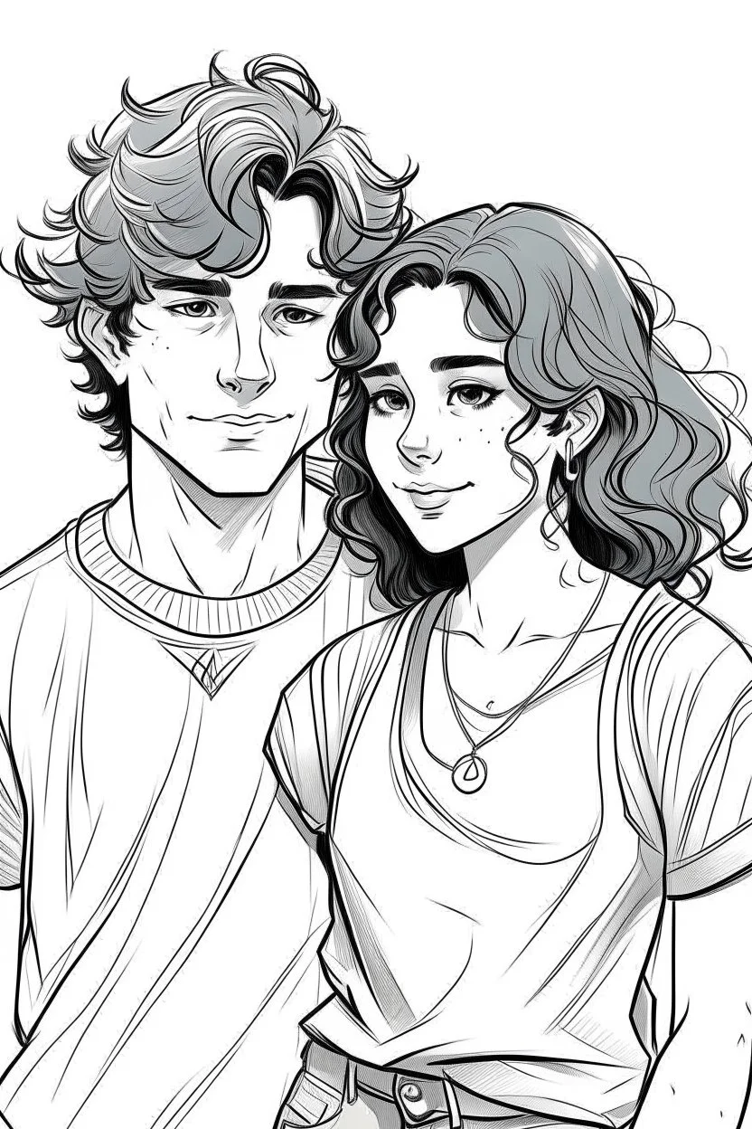 genç çift çizim tarzı kız kısa saçlı erkek kıvırcık