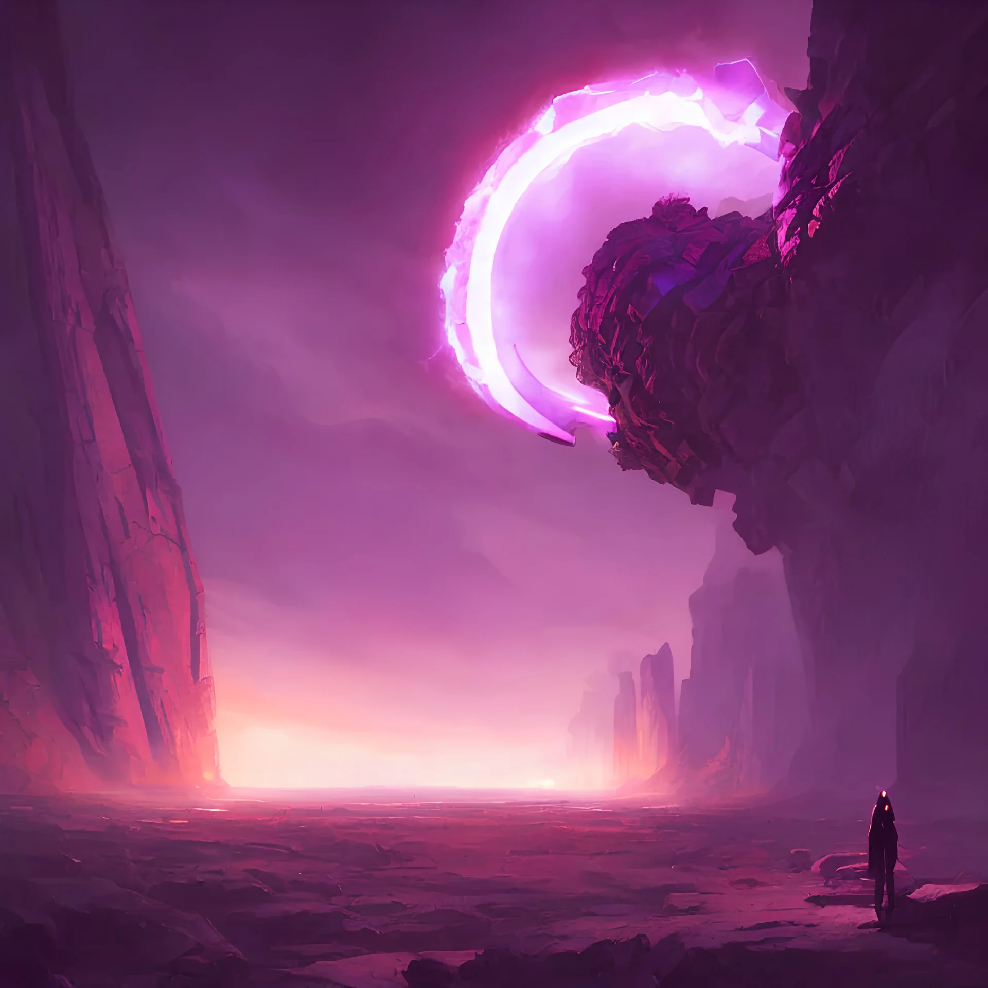 Giant portal glowing purple in the centre by Greg Rutkowski