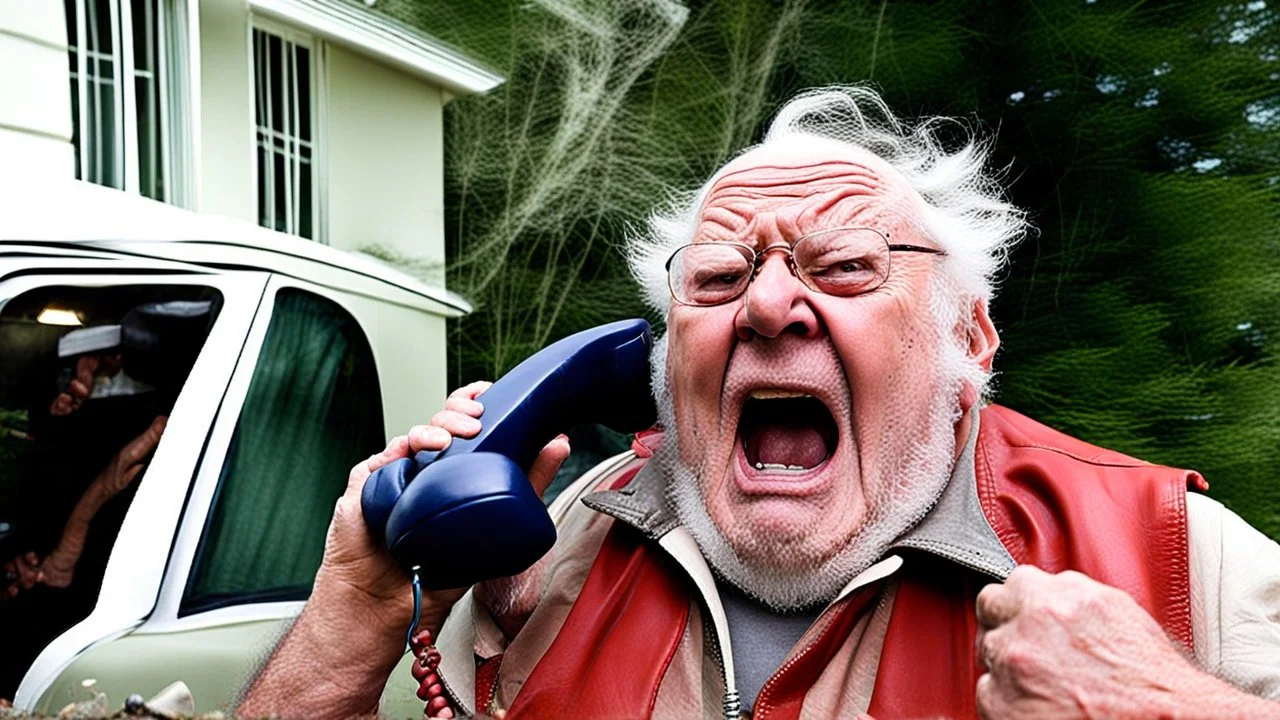 angry fat sloppy old fool yells on the phone