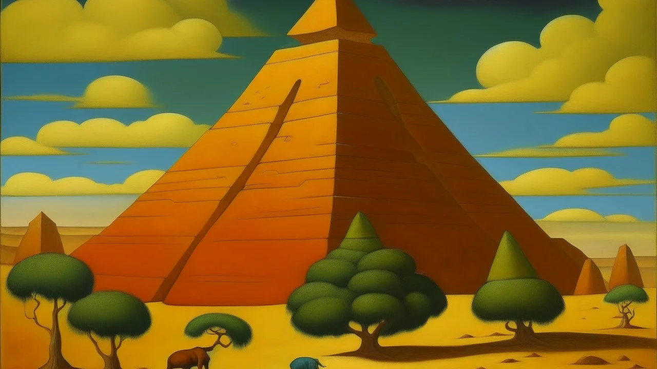 A bronze pyramid in a dry desert painted by Paul Ranson