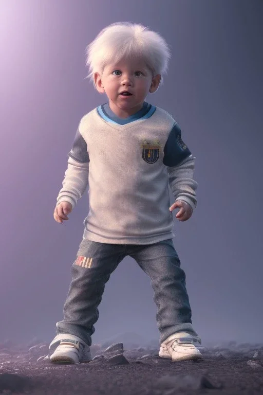 messi toddler, dramatic lighting, hyper-realistic, full body, delorean