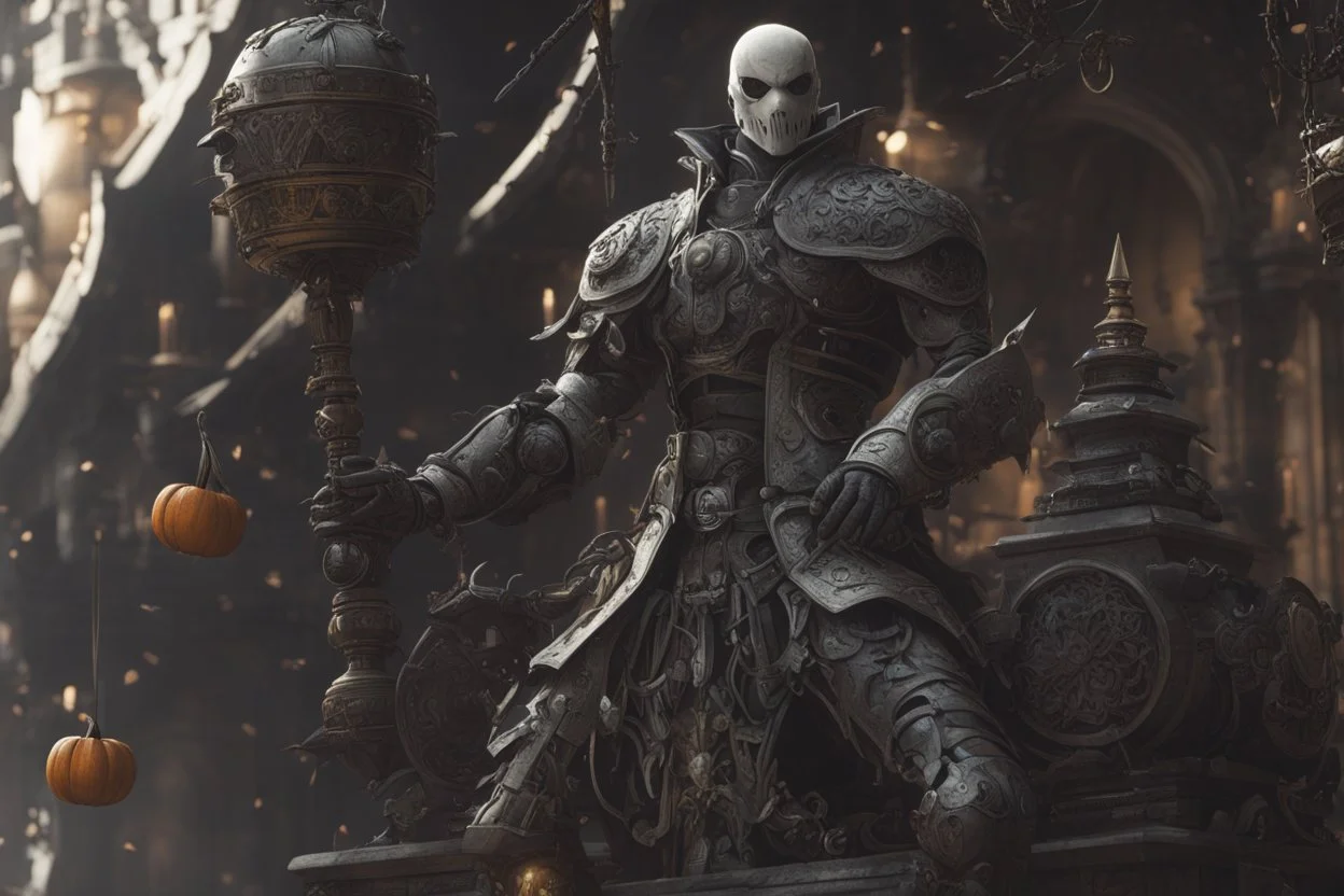grendel machine in nier automata artstyle, halloween them, winter, close picture, fantasy world, intricate details, highly detailed, high details, detailed portrait, masterpiece,ultra detailed, ultra quality