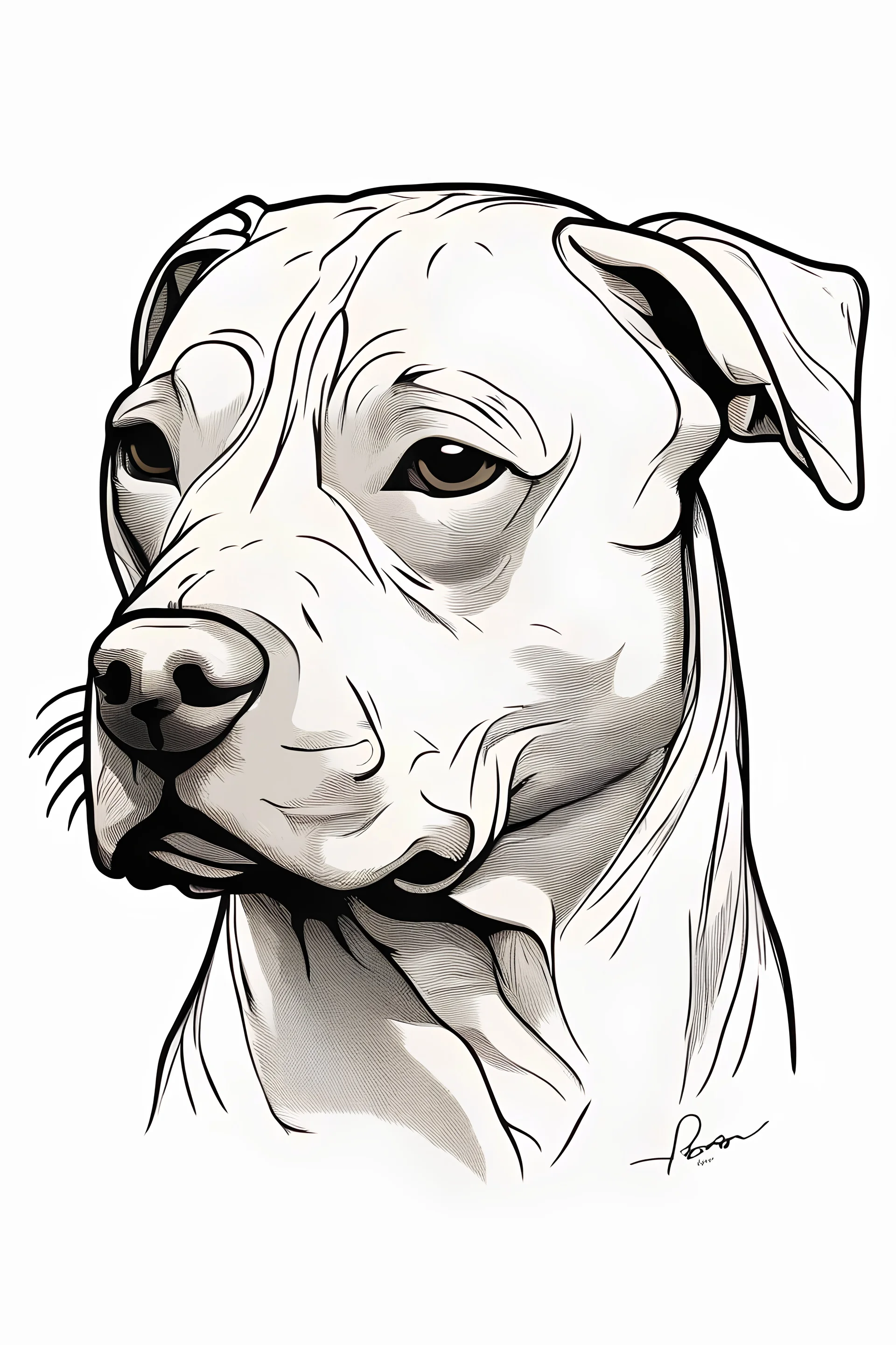 A side portrait pitbull dog (emoji) by Leonardo da Vinci, with his signature on it.