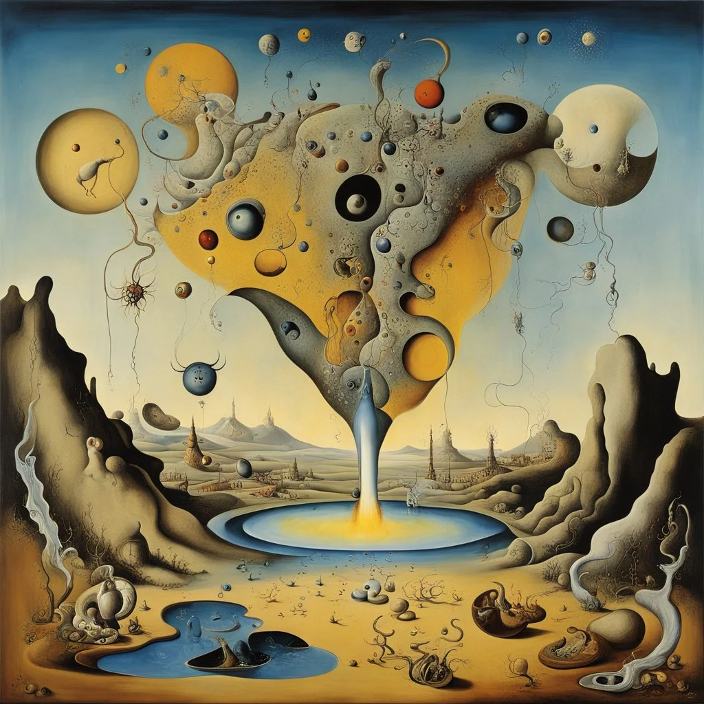 In the artistic style of Salvador Dali, enhanced surrealism, malignantly useless apotheosis, by Dali and Joan Miro, dissolving textures, expansive, oil on canvas, Christian symbolism