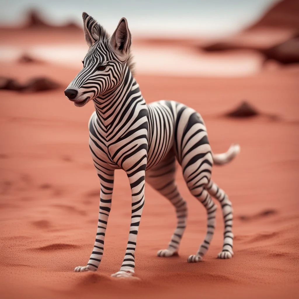 pen outline, in the style of Escher, super model female dingo zebra witch on the red sand beach ,bokeh like f/0.8, tilt-shift lens 8k, high detail, smooth render, down-light, unreal engine