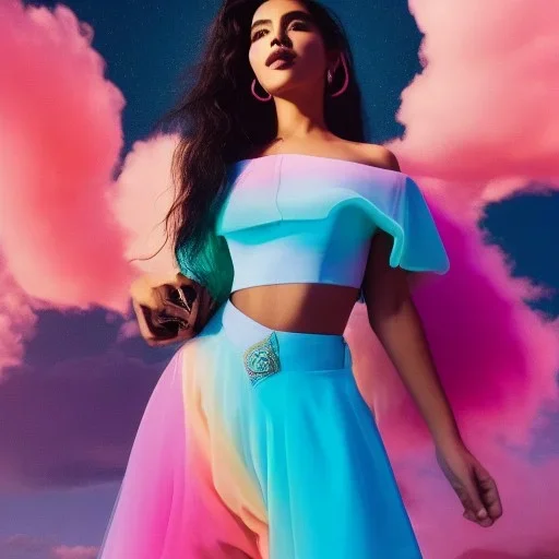 Vaporwave A latina woman, fantasy setting, ethereal, soft lighting