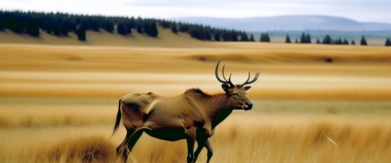 an Elk in a prairie field