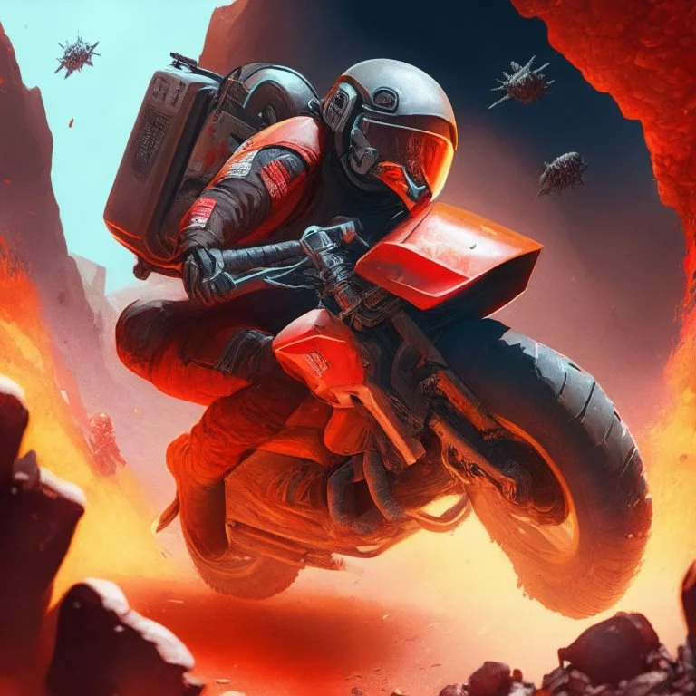 Motorbiker jump in lava planet with magma gun